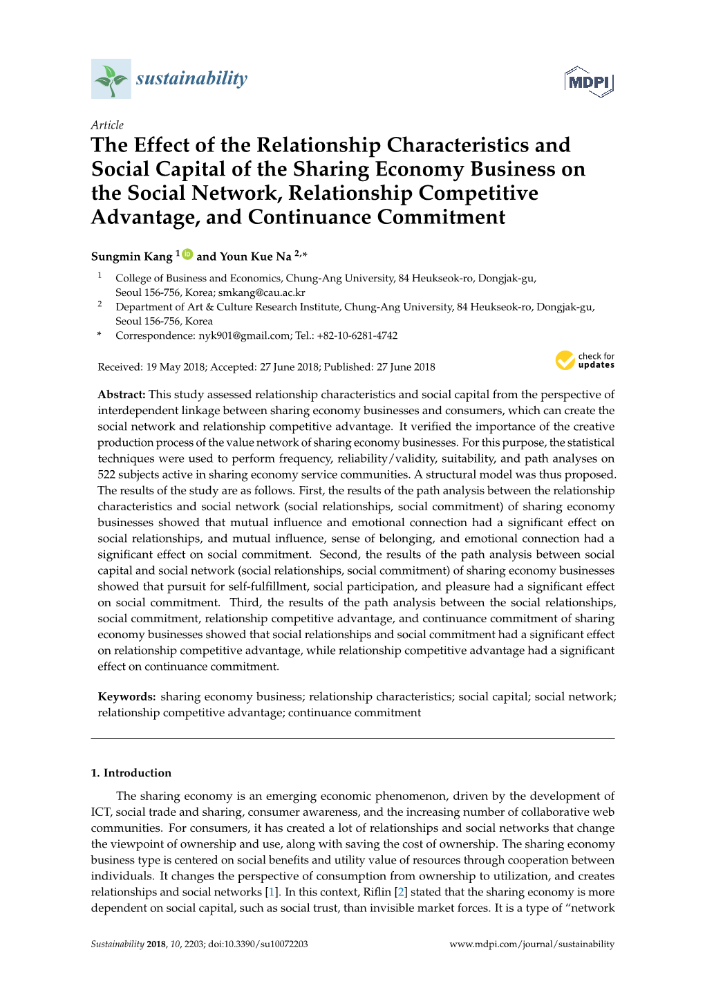 The Effect of the Relationship Characteristics and Social Capital of the Sharing Economy Business on the Social Network, Relatio