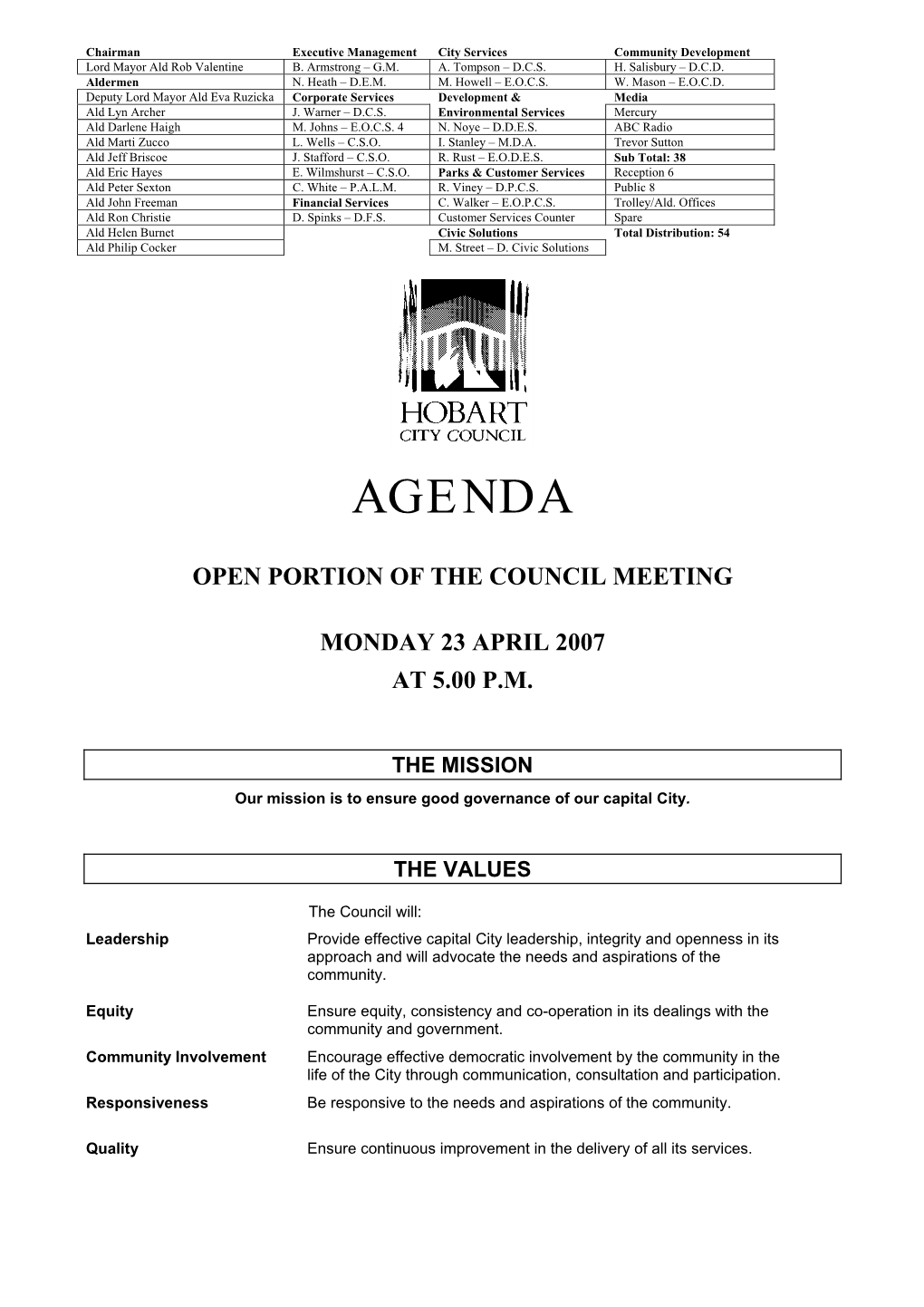 Open Council Agenda