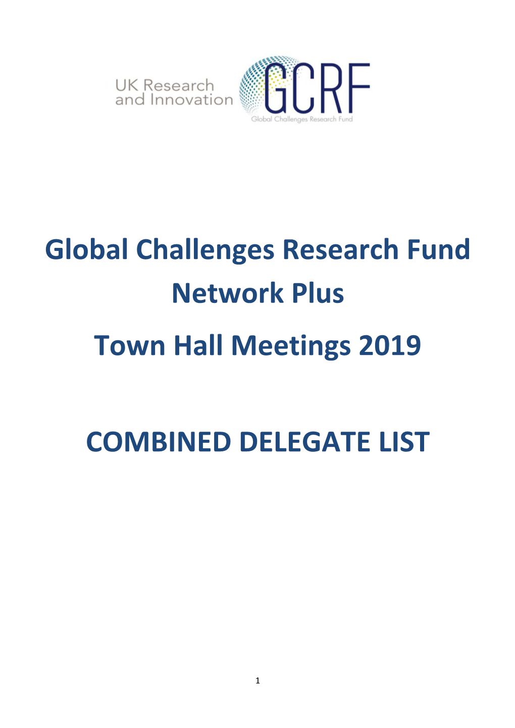 Global Challenges Research Fund Network Plus Town Hall Meetings 2019