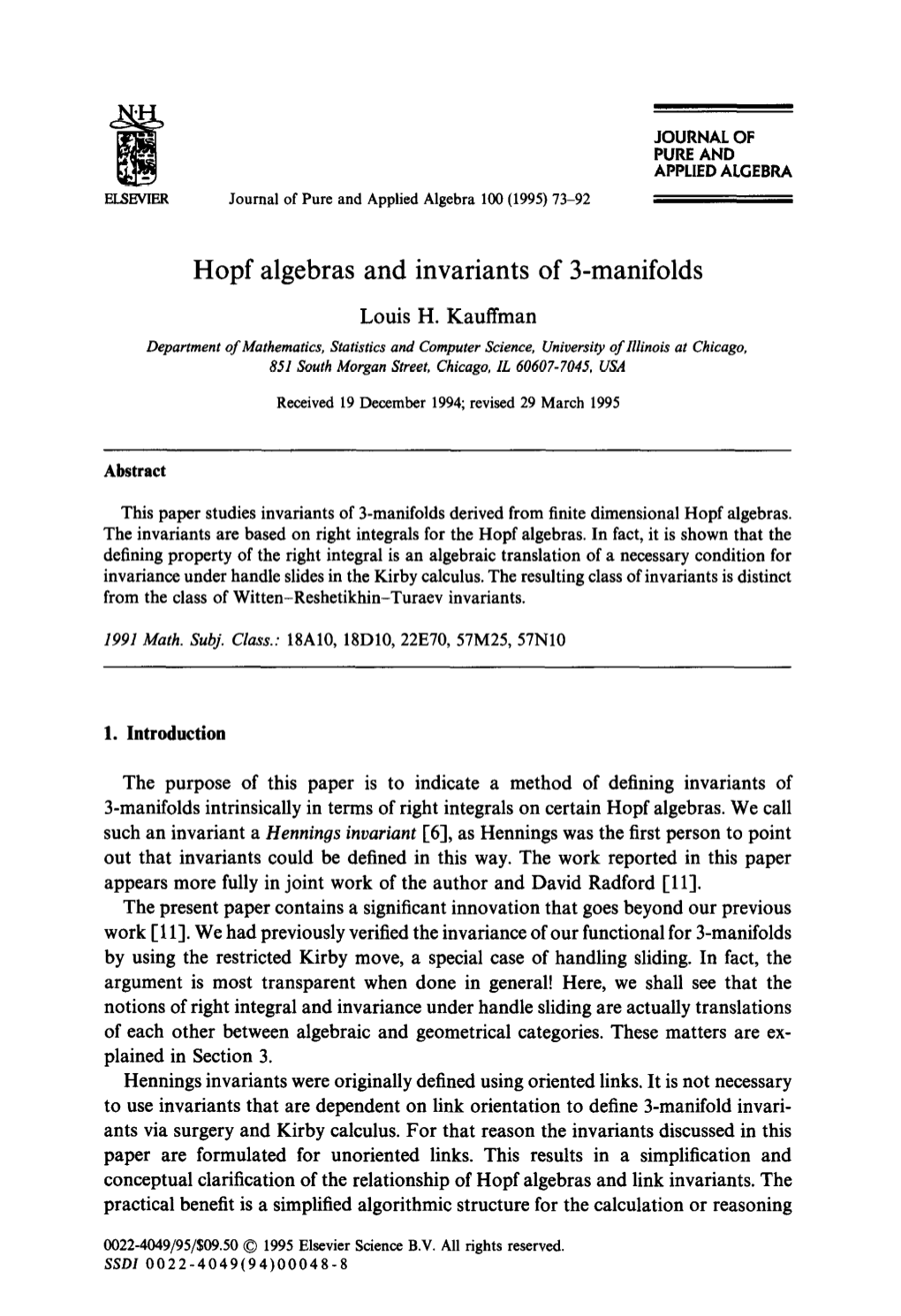 Hopf Algebras and Invariants of 3-Manifolds