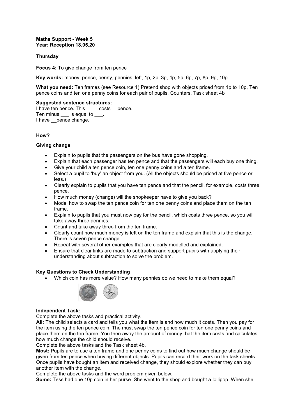 Maths Support - Week 5 Year: Reception 18.05.20