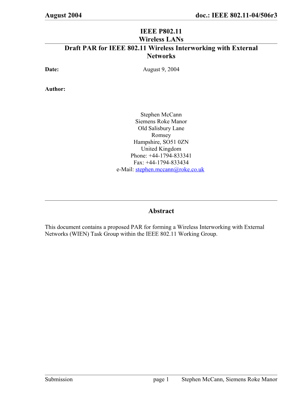 Draft PAR for IEEE 802.11 Wireless Interworking with External Networks ESS Mesh