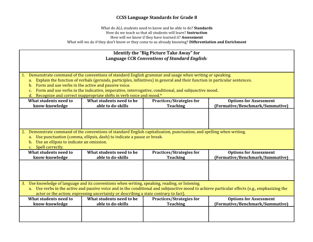 CCSS Language Standards for Grade 8