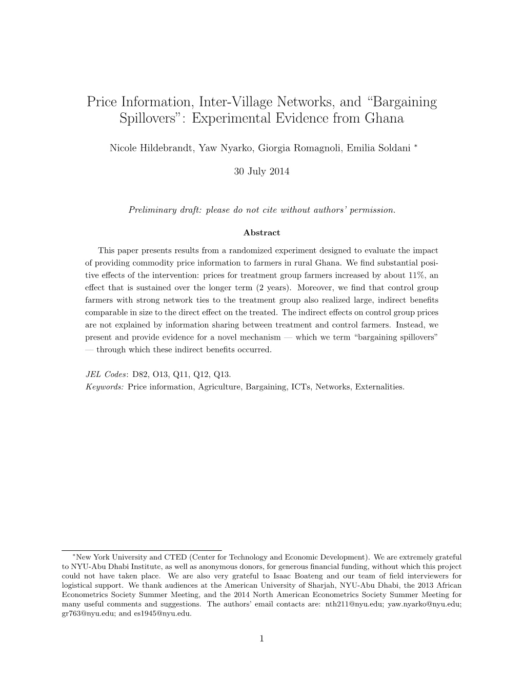 Price Information, Inter-Village Networks, and “Bargaining Spillovers”: Experimental Evidence from Ghana