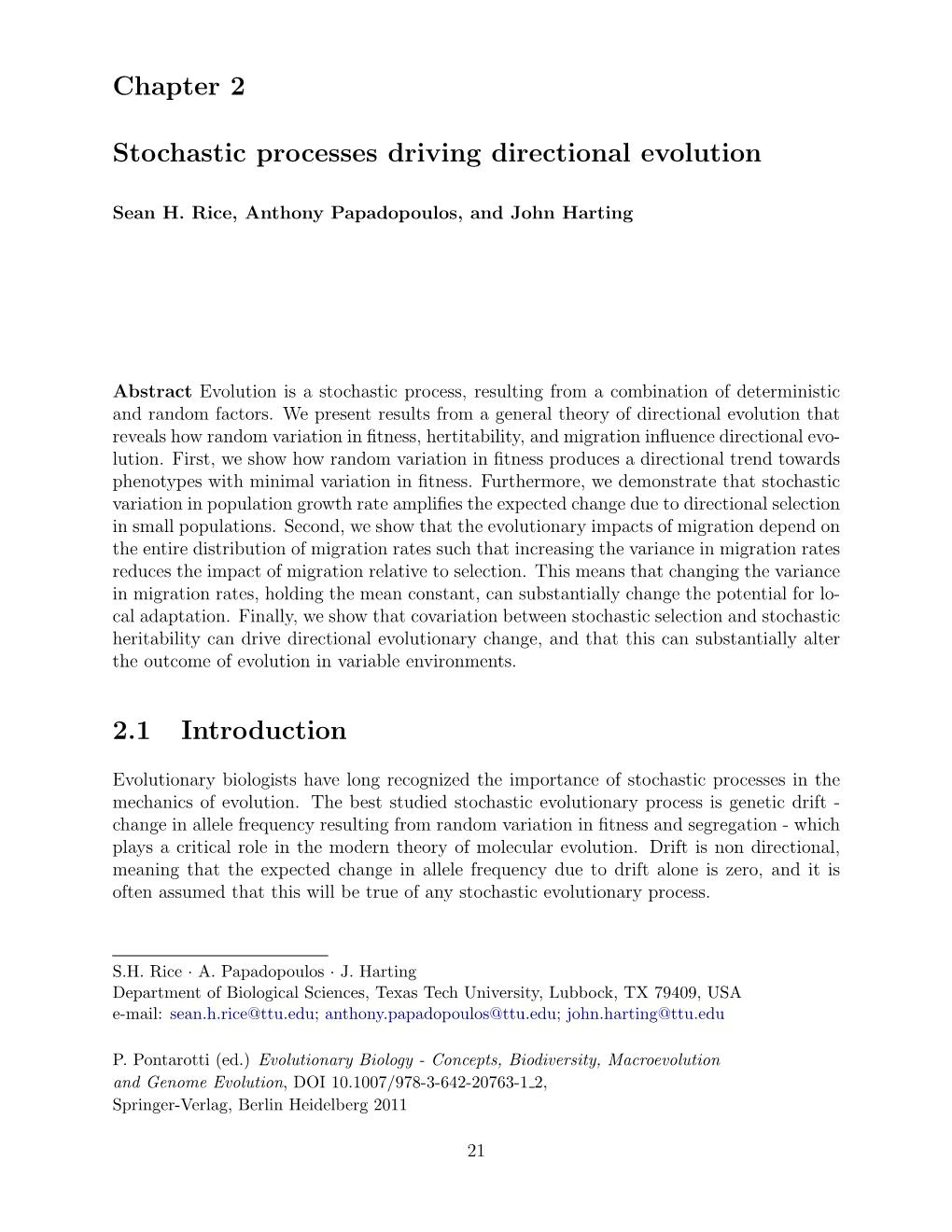 Chapter 2 Stochastic Processes Driving Directional Evolution 2.1 Introduction