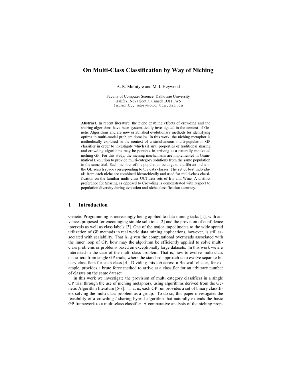 On Multi-Class Classification by Way of Niching