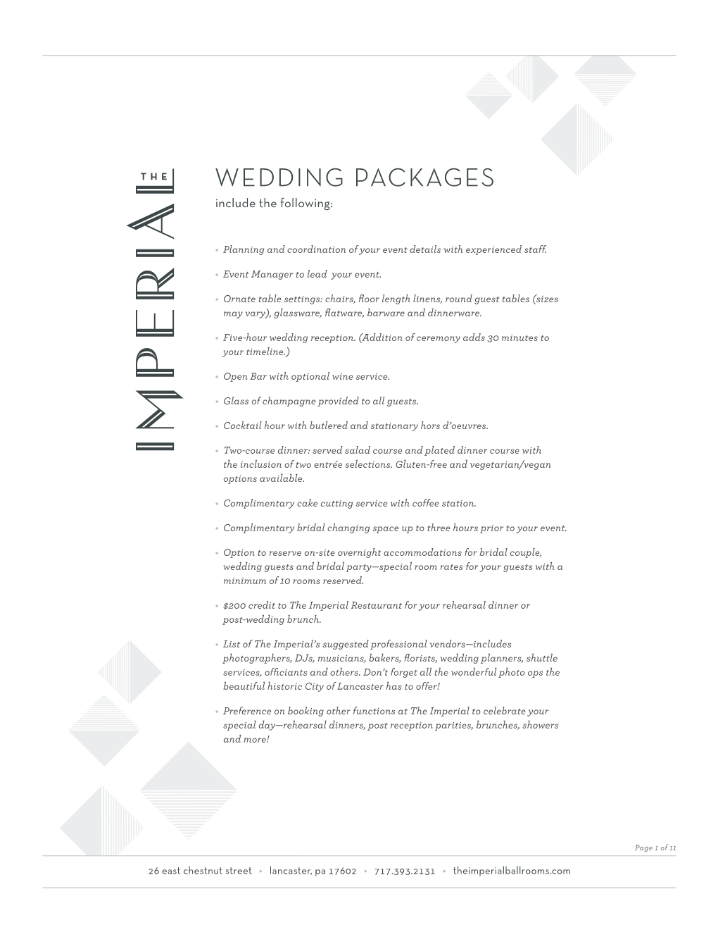 Wedding Packages Include the Following