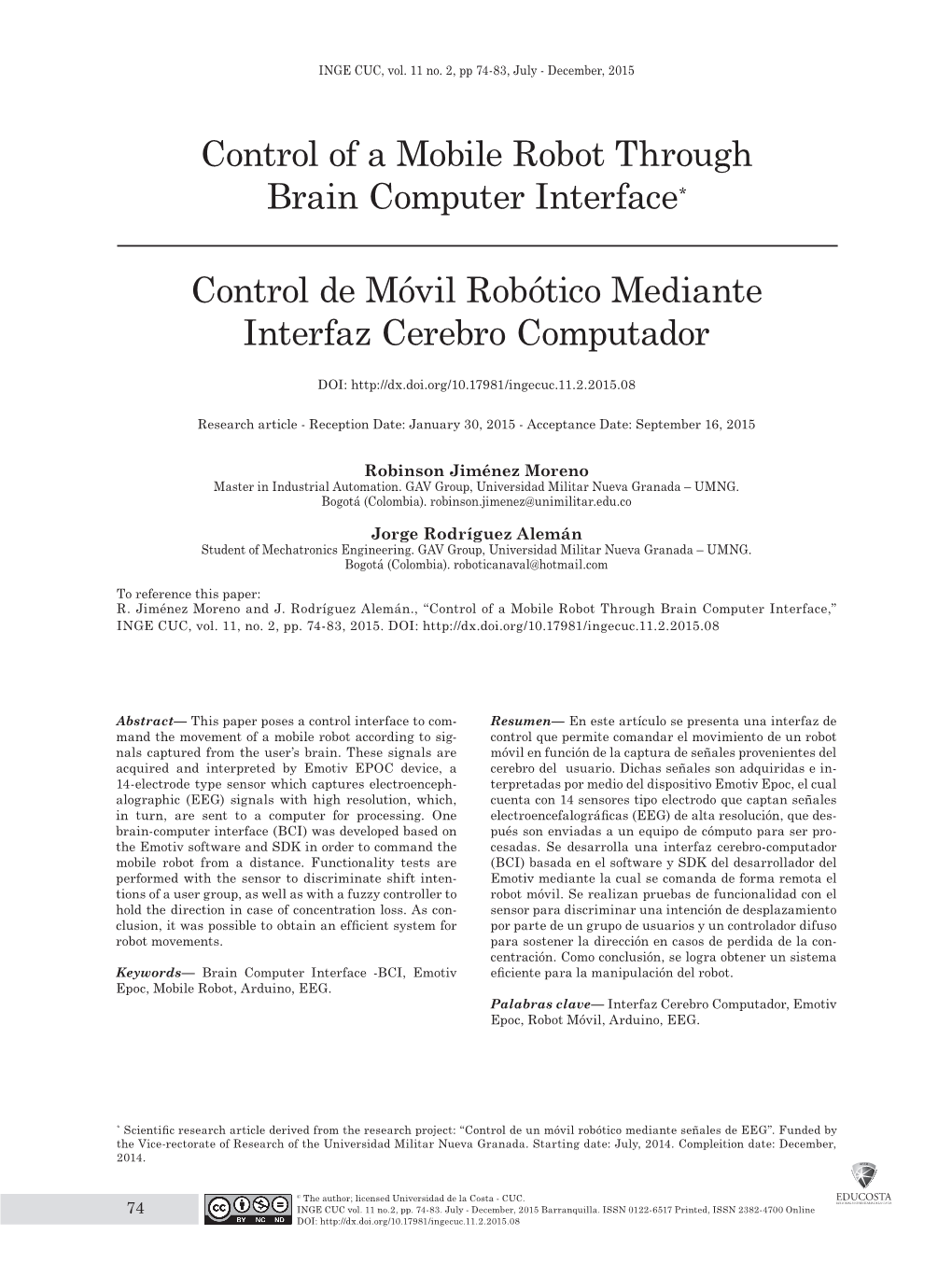 Control of a Mobile Robot Through Brain Computer Interface*