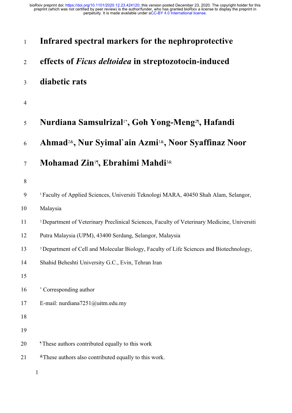 Infrared Spectral Markers for the Nephroprotective Effects of Ficus