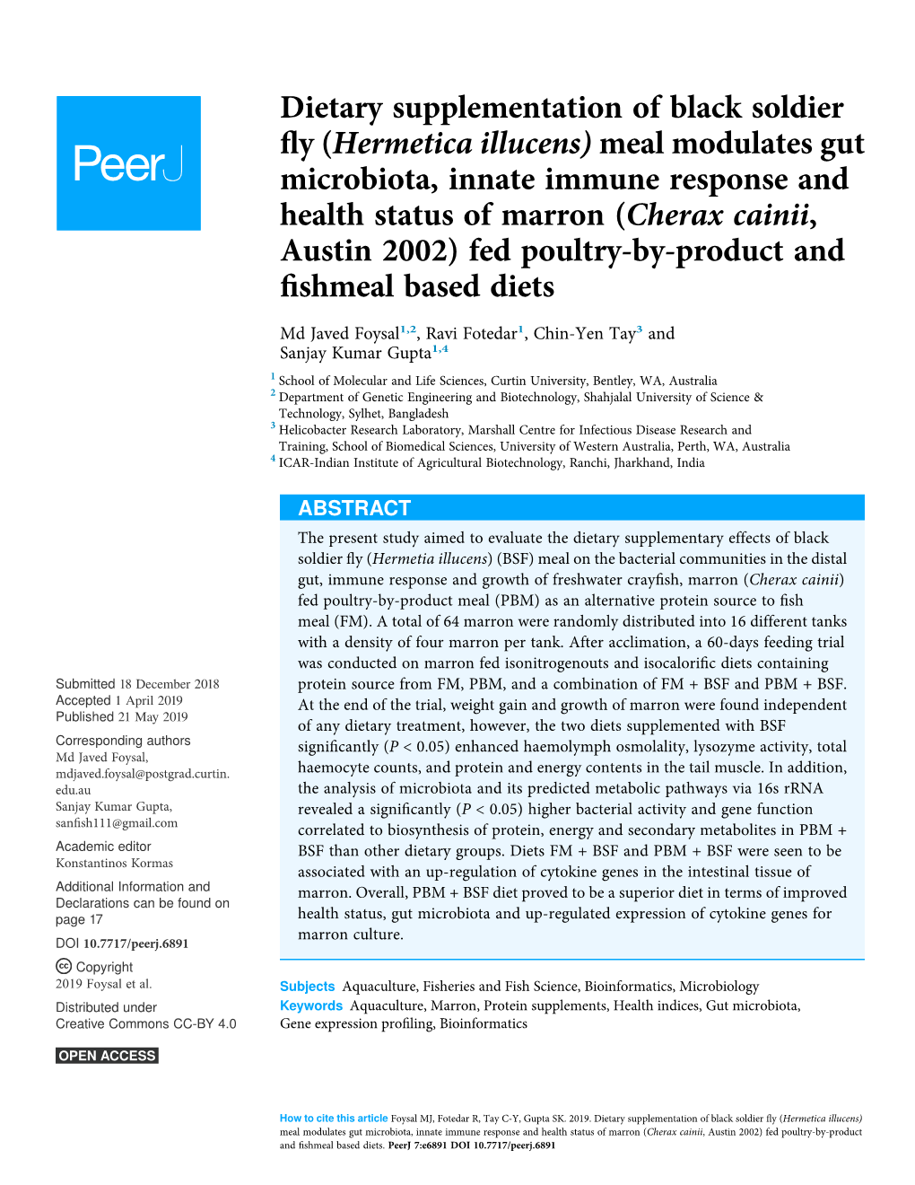 Dietary Supplementation of Black Soldier