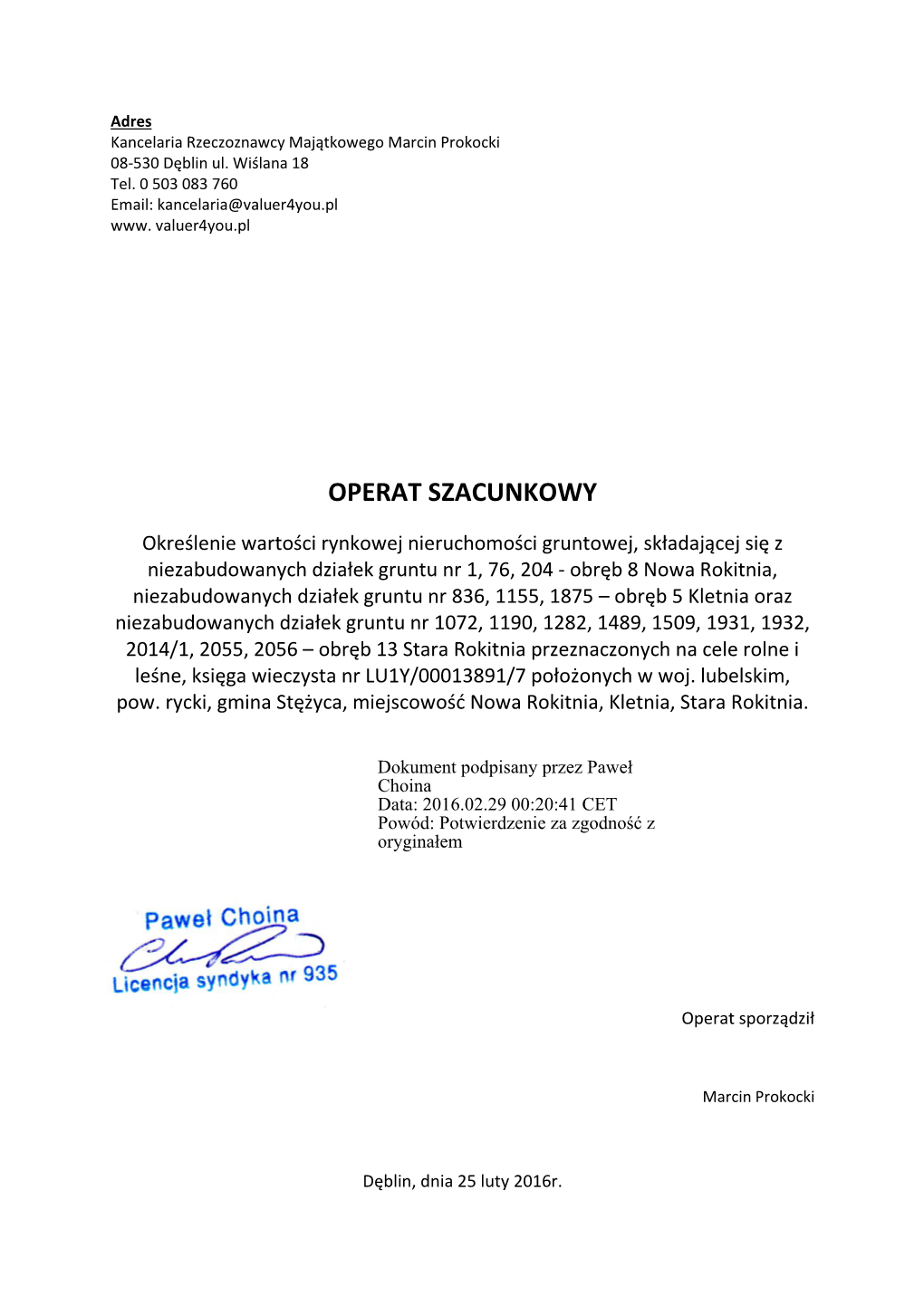 Operat Szacunkowy