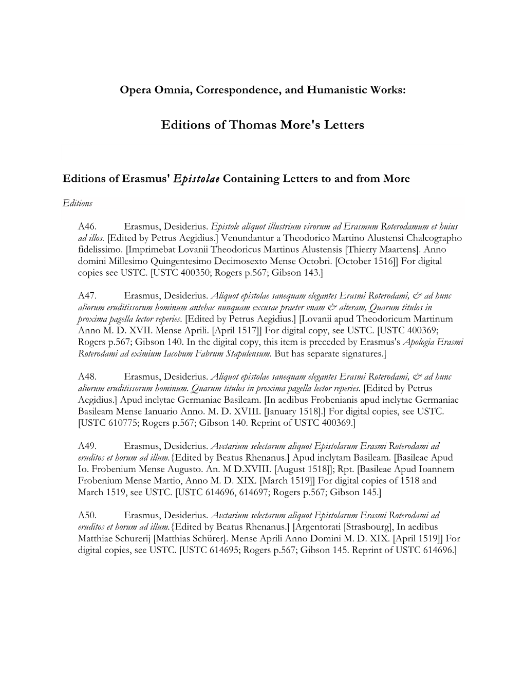 Editions of Thomas More's Letters