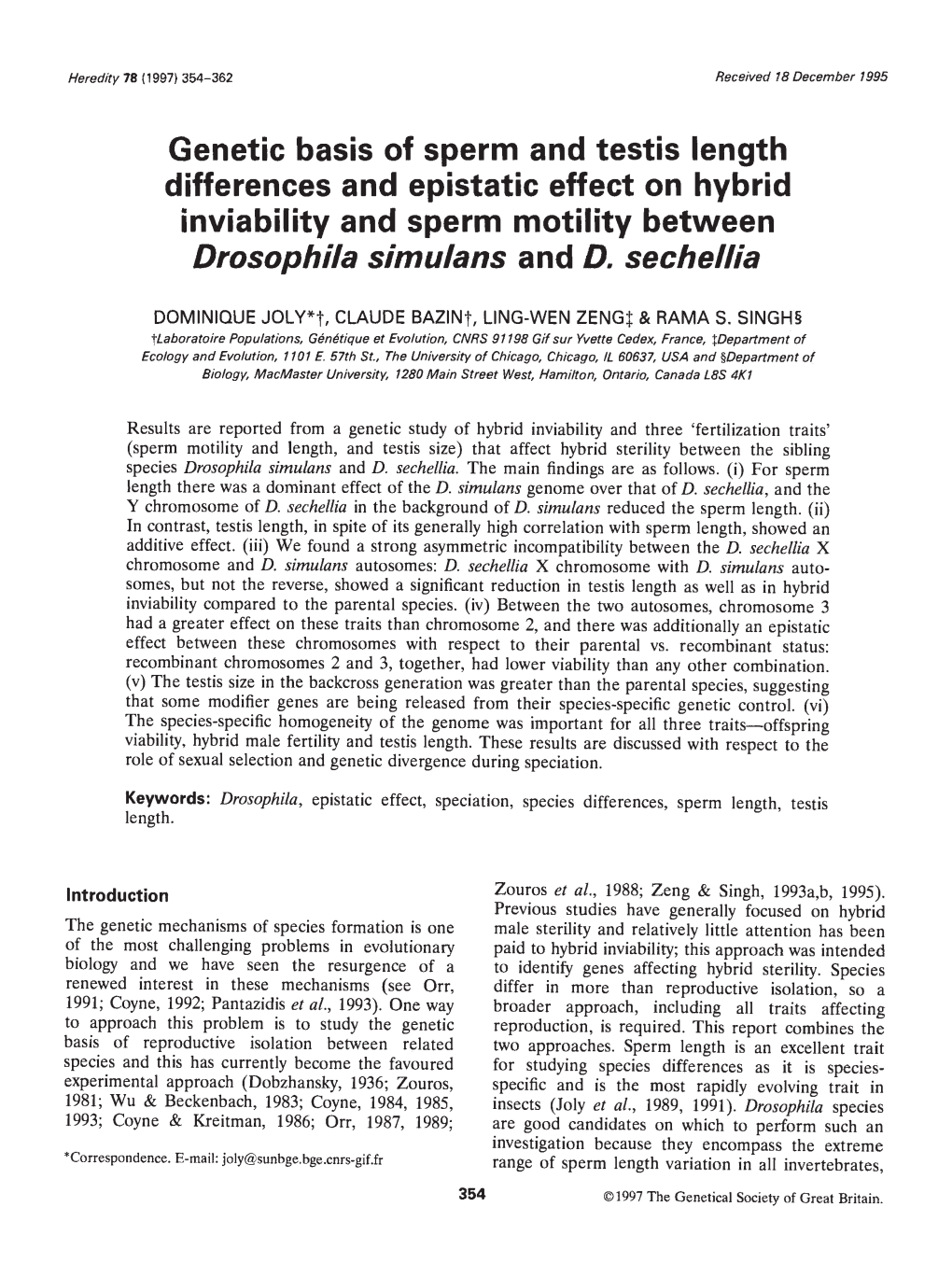 Inviability and Sperm Motility Between Drosophila Simulans and D