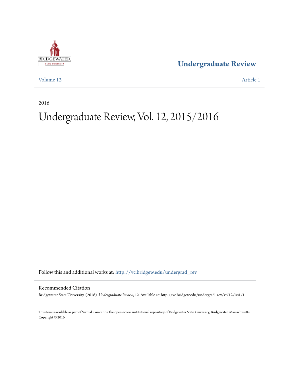 Undergraduate Review Volume 12 Article 1 2016 Undergraduate