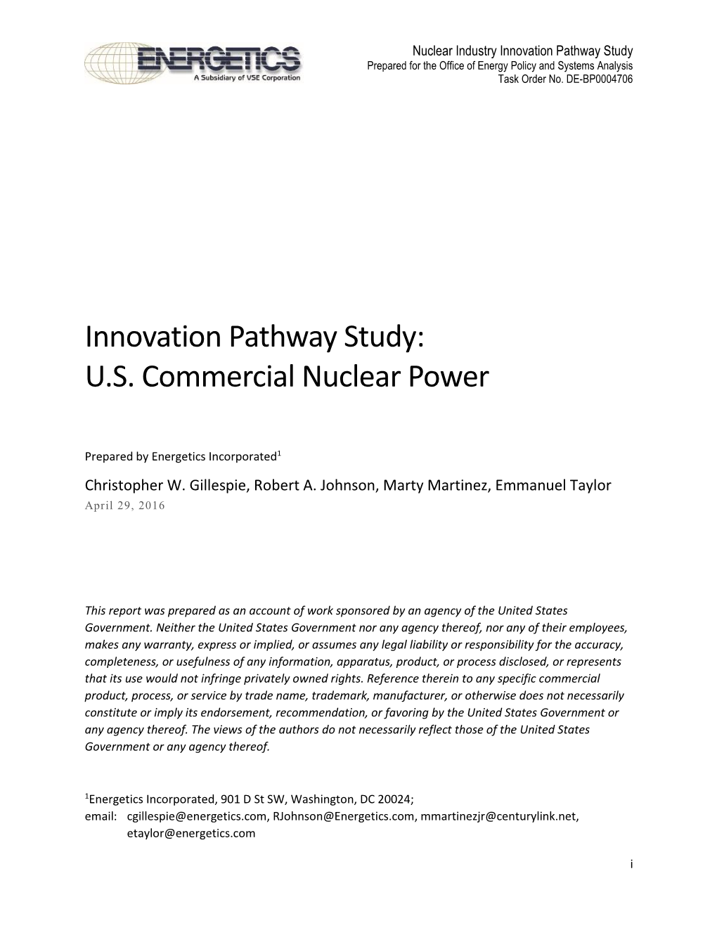 Innovation Pathway Study: U.S. Commercial Nuclear Power