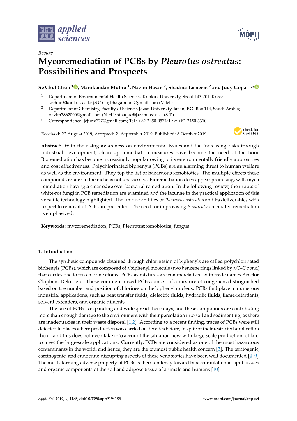 Mycoremediation of Pcbs by Pleurotus Ostreatus: Possibilities and Prospects