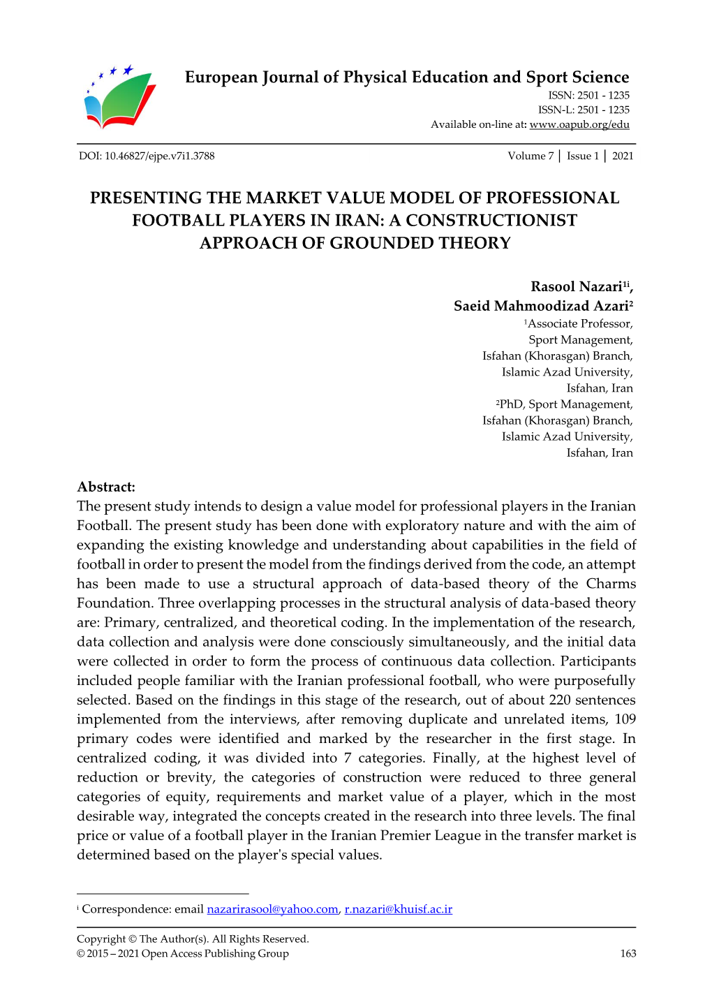 European Journal of Physical Education and Sport Science ISSN: 2501 - 1235 ISSN-L: 2501 - 1235 Available On-Line At