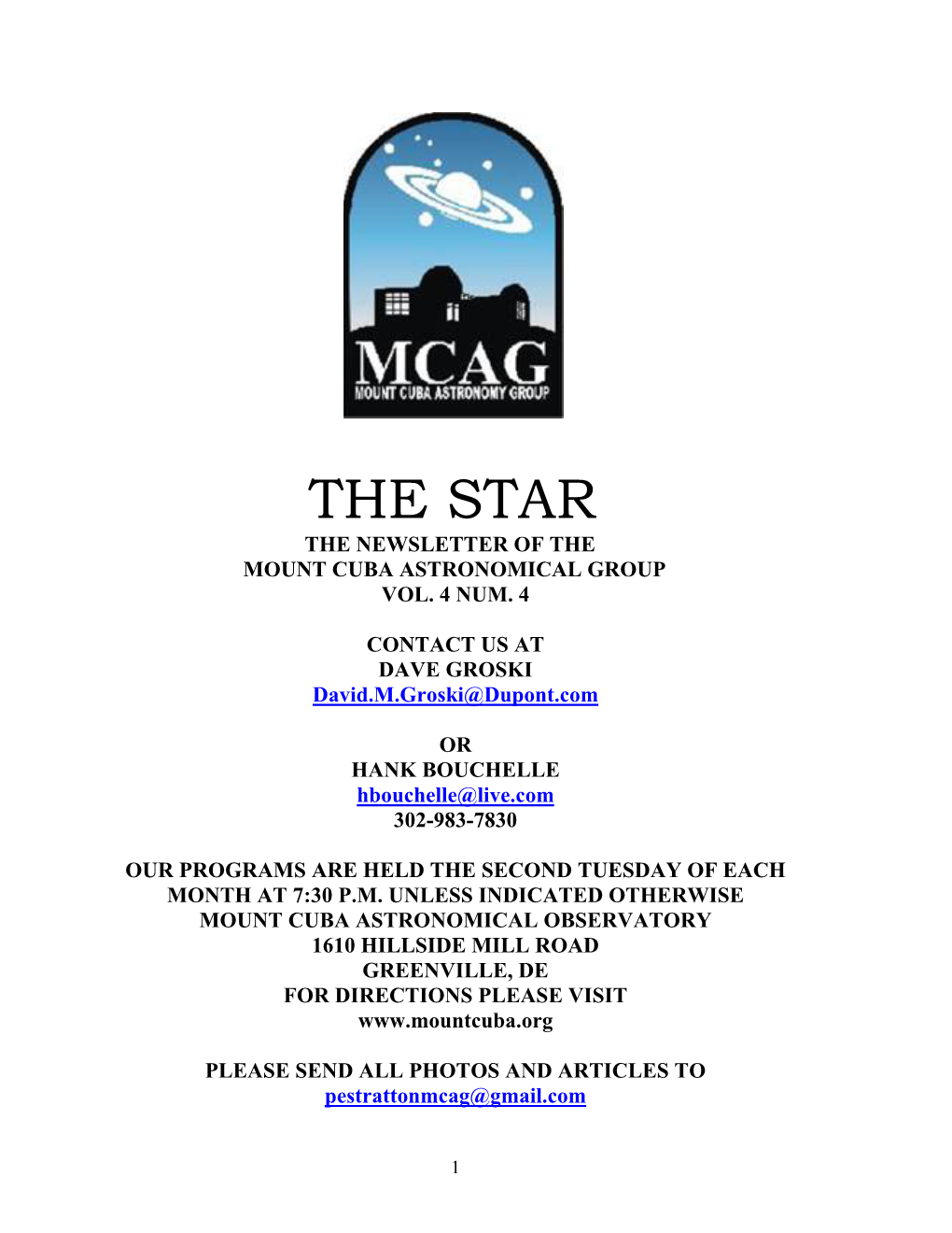 The Star the Newsletter of the Mount Cuba Astronomical Group Vol