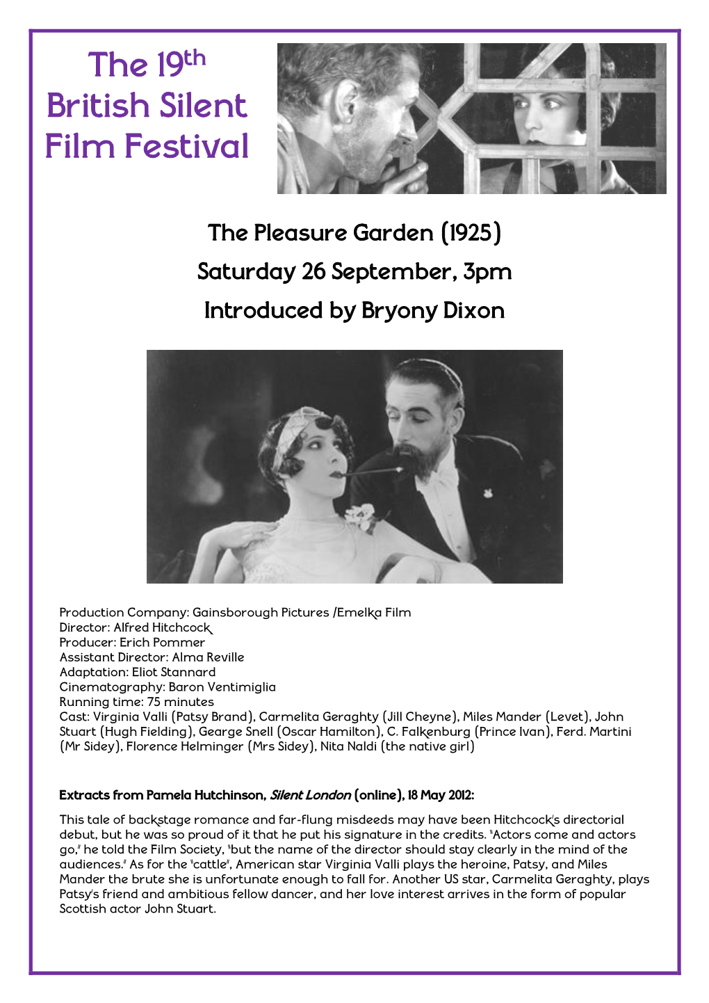 The 19Th British Silent Film Festival