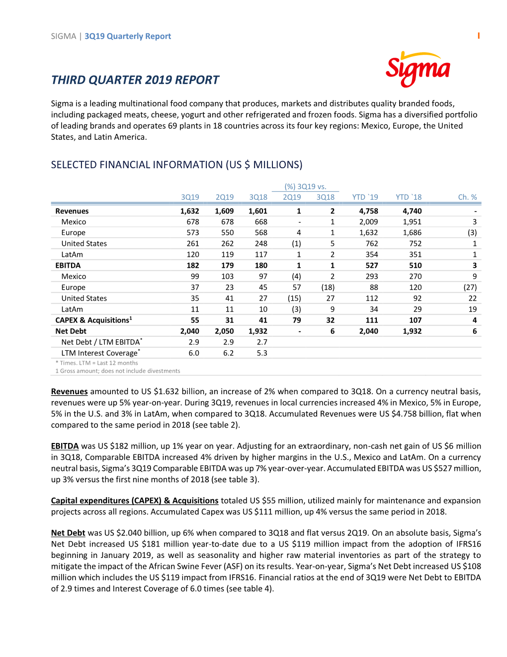 Third Quarter 2019 Report