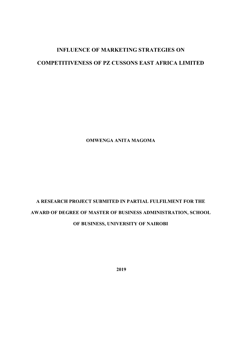 Influence of Marketing Strategies on Competitiveness of PZ Cussons East Africa Limited