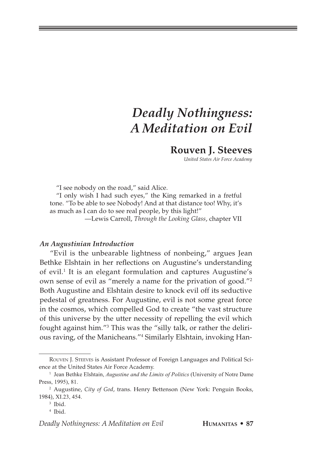 Deadly Nothingness: a Meditation on Evil Rouven J