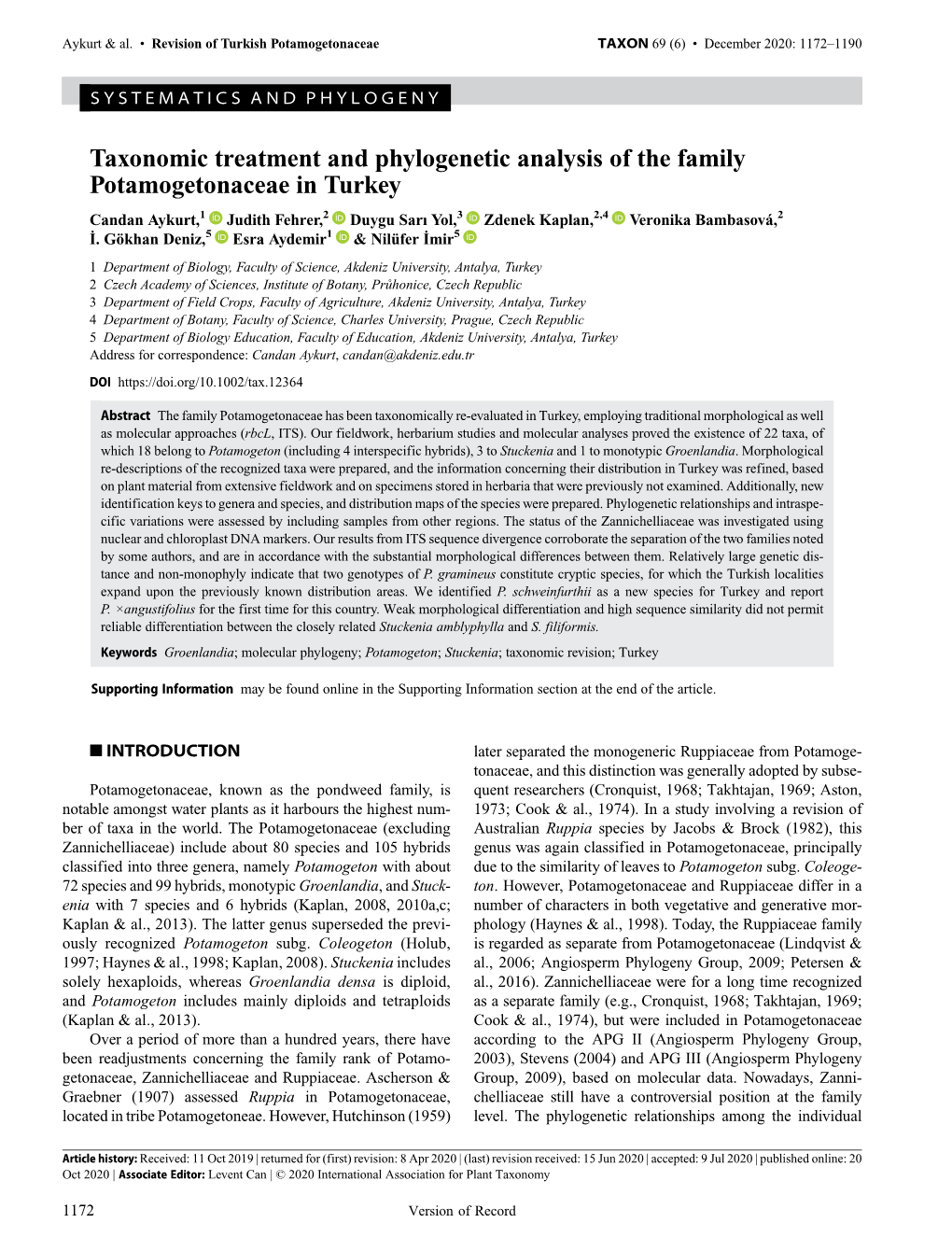 Taxonomic Treatment and Phylogenetic Analysis of the Family