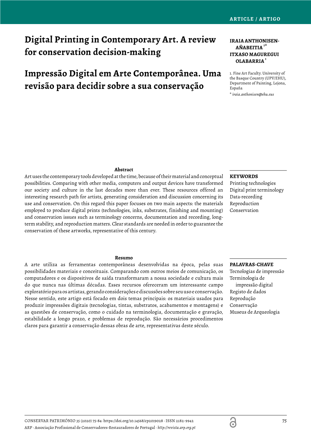 Digital Printing in Contemporary Art. a Review for Conservation Decision-Making