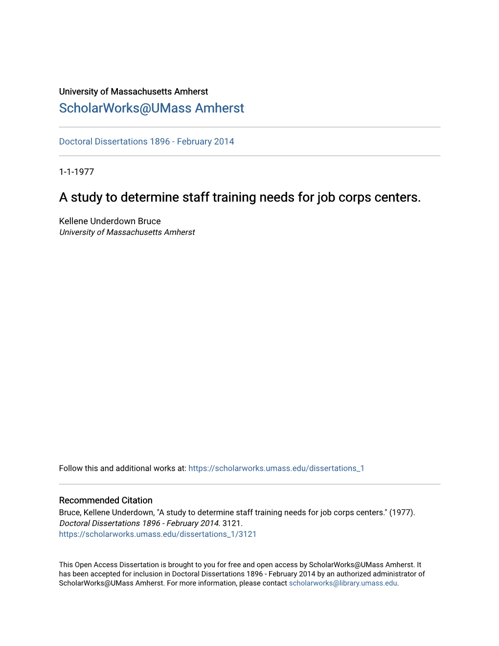 A Study to Determine Staff Training Needs for Job Corps Centers