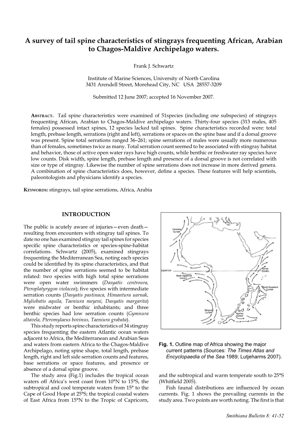 A Survey of Tail Spine Characteristics of Stingrays Frequenting African, Arabian to Chagos-Maldive Archipelago Waters