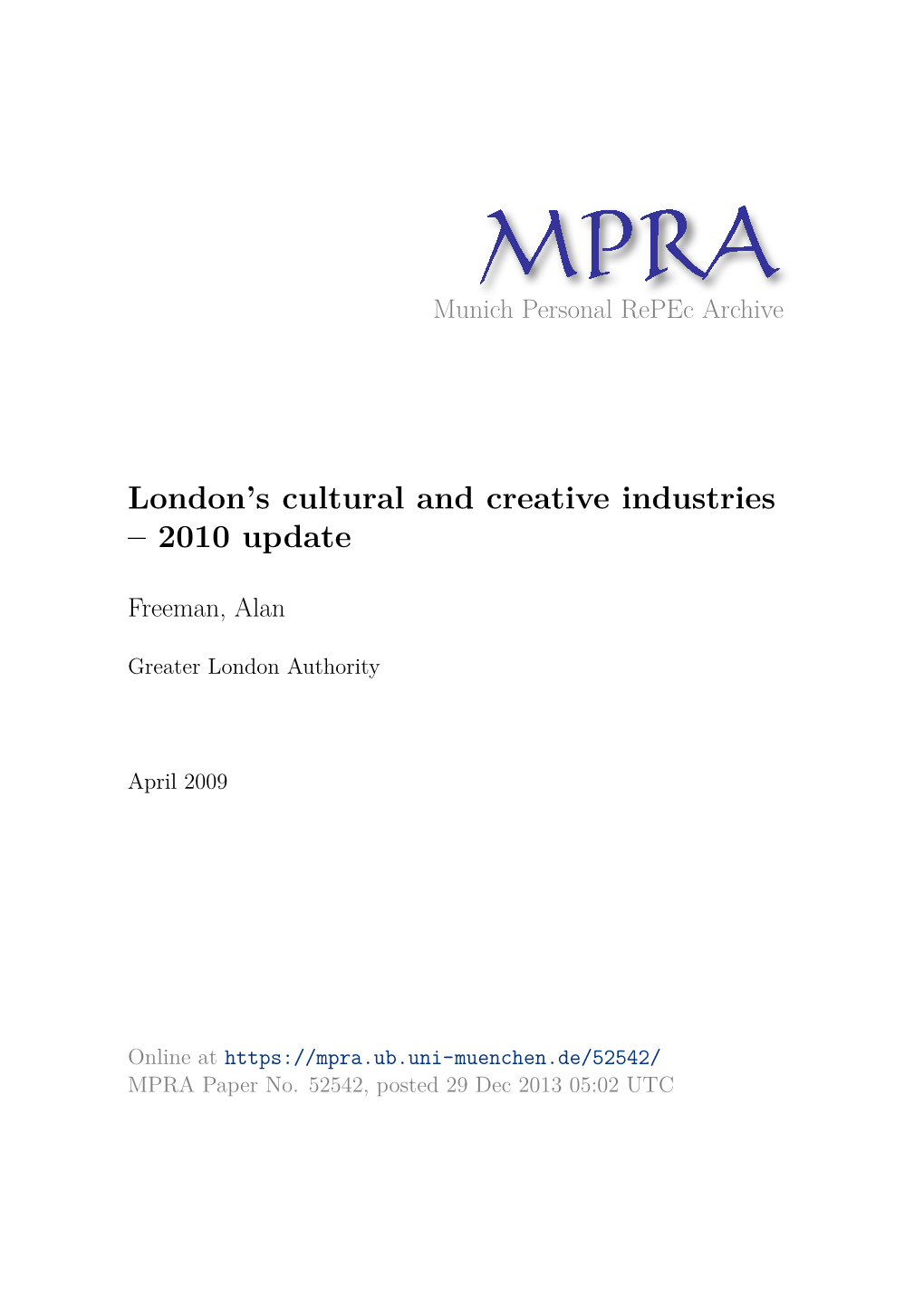 London's Cultural and Creative Industries