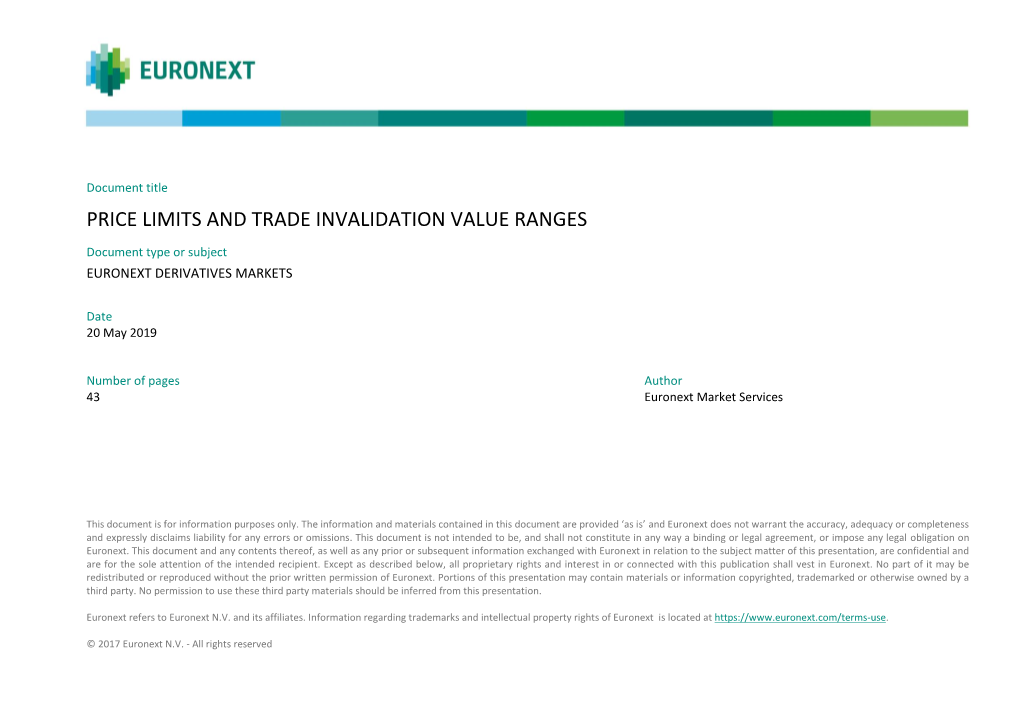 Price Limits and Trade Invalidation Value Ranges