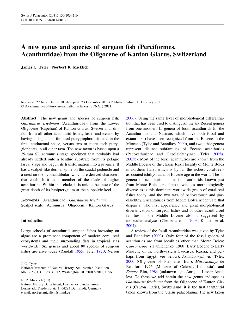 A New Genus and Species of Surgeon Fish (Perciformes, Acanthuridae