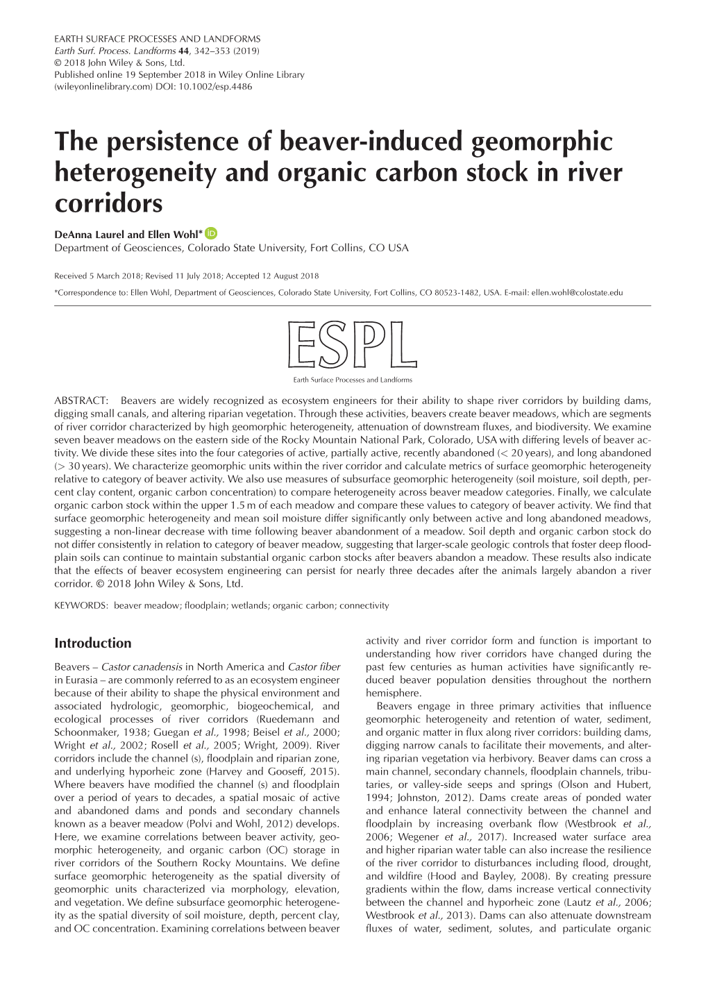 The Persistence of Beaver-Induced Geomorphic Heterogeneity and Organic Carbon Stock in River Corridors