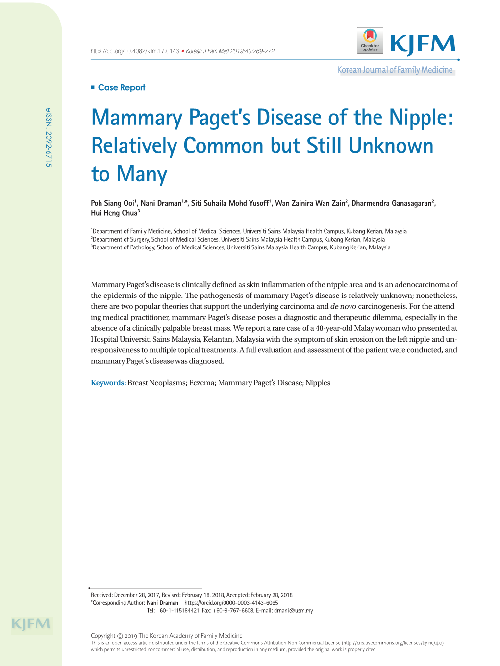 Mammary Paget's Disease of the Nipple