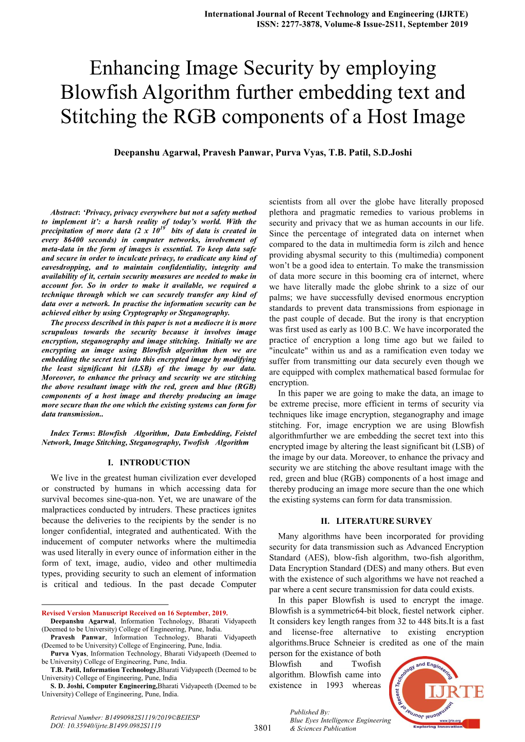 Enhancing Image Security by Employing Blowfish Algorithm Further Embedding Text and Stitching the RGB Components of a Host Image