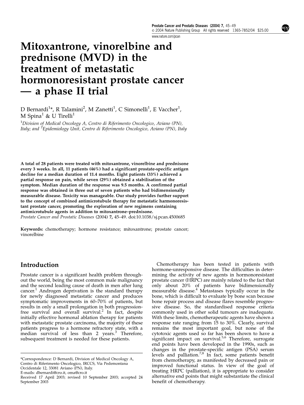 (MVD) in the Treatment of Metastatic Hormonoresistant Prostate Cancer — a Phase II Trial