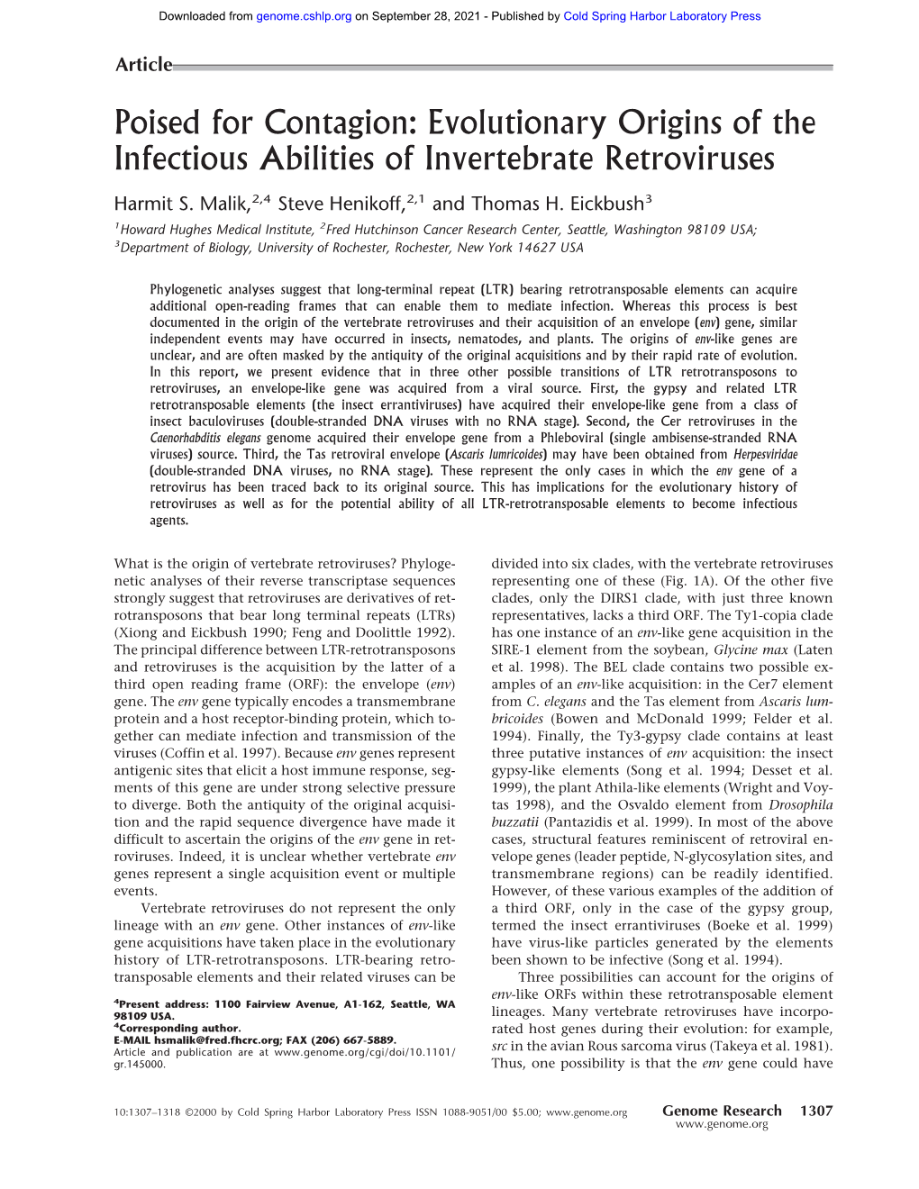 Evolutionary Origins of the Infectious Abilities of Invertebrate Retroviruses
