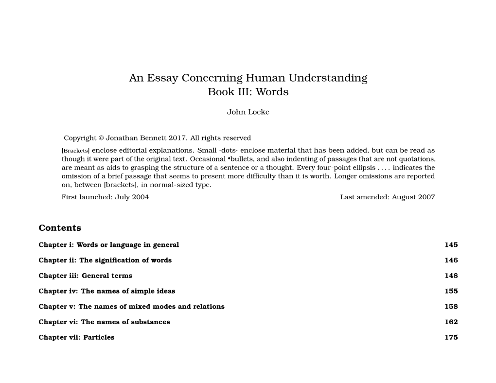 An Essay Concerning Human Understanding Book III: Words