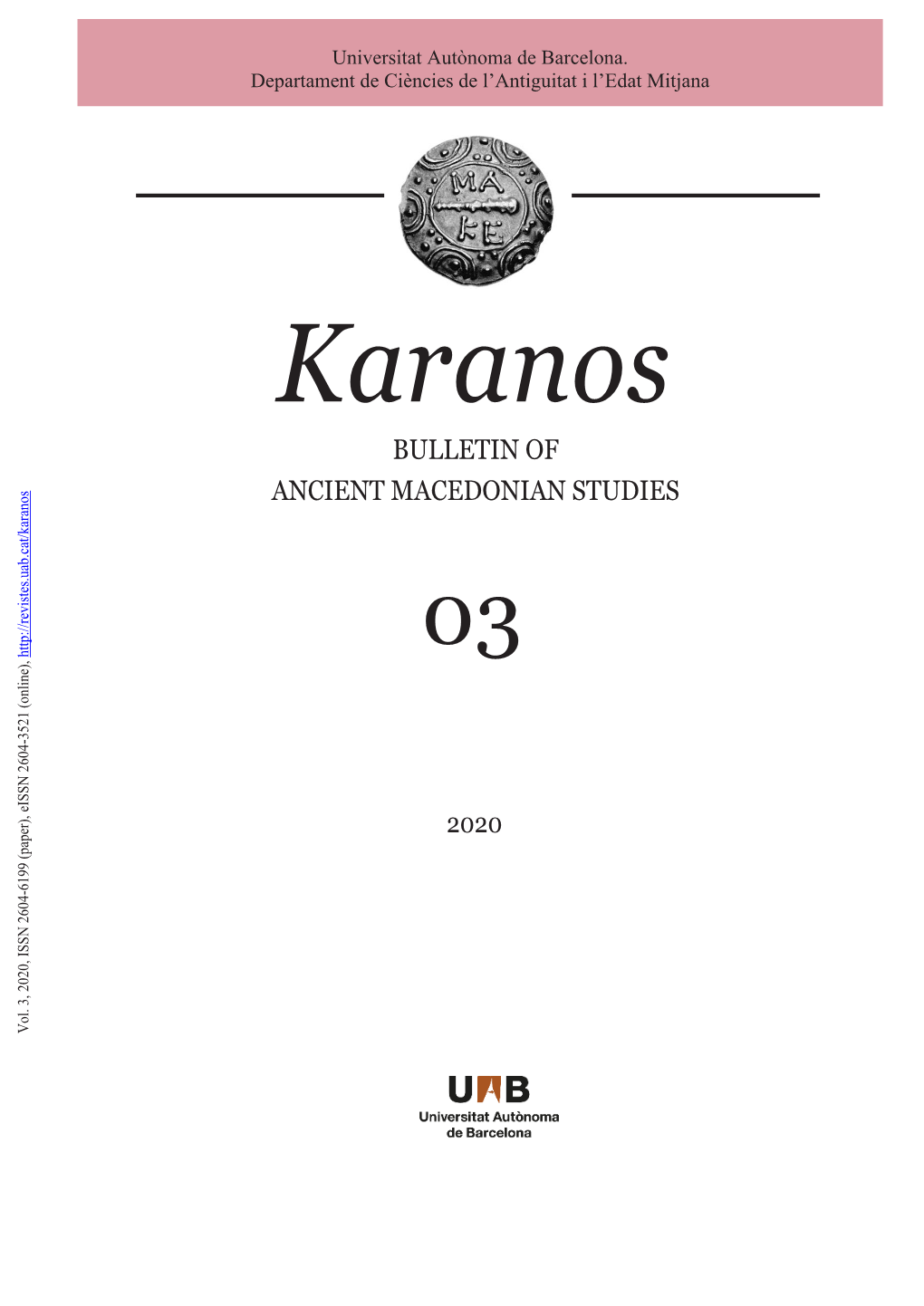 Bulletin of Ancient Macedonian Studies 2020