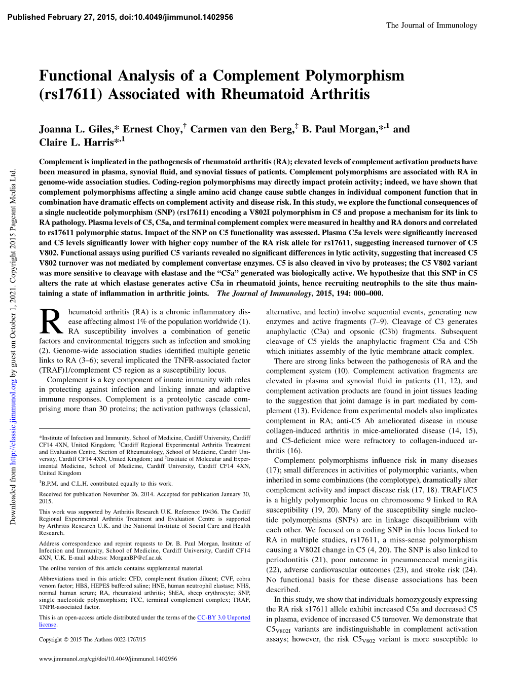 Associated with Functional Analysis of a Complement