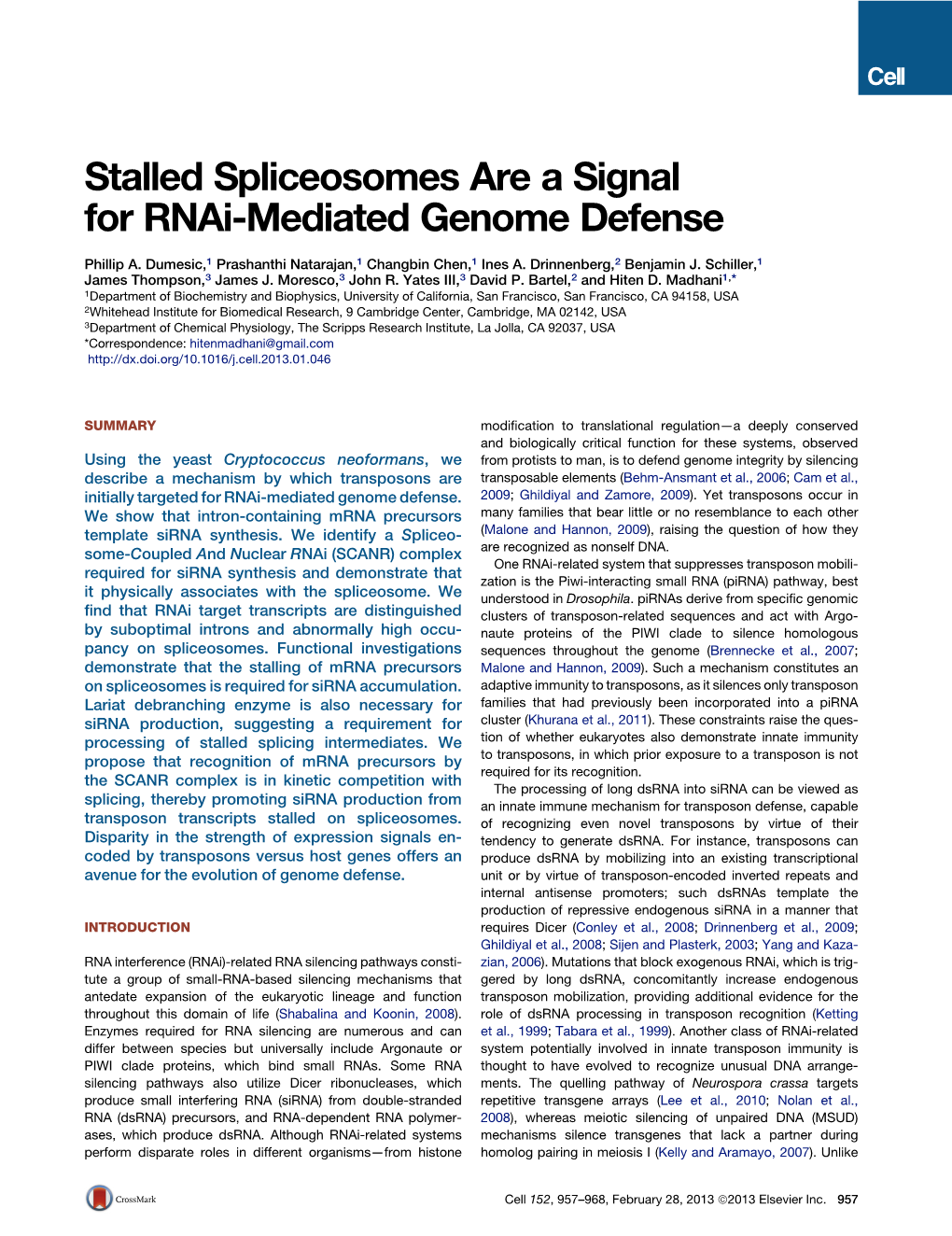 Stalled Spliceosomes Are a Signal for Rnai-Mediated Genome Defense