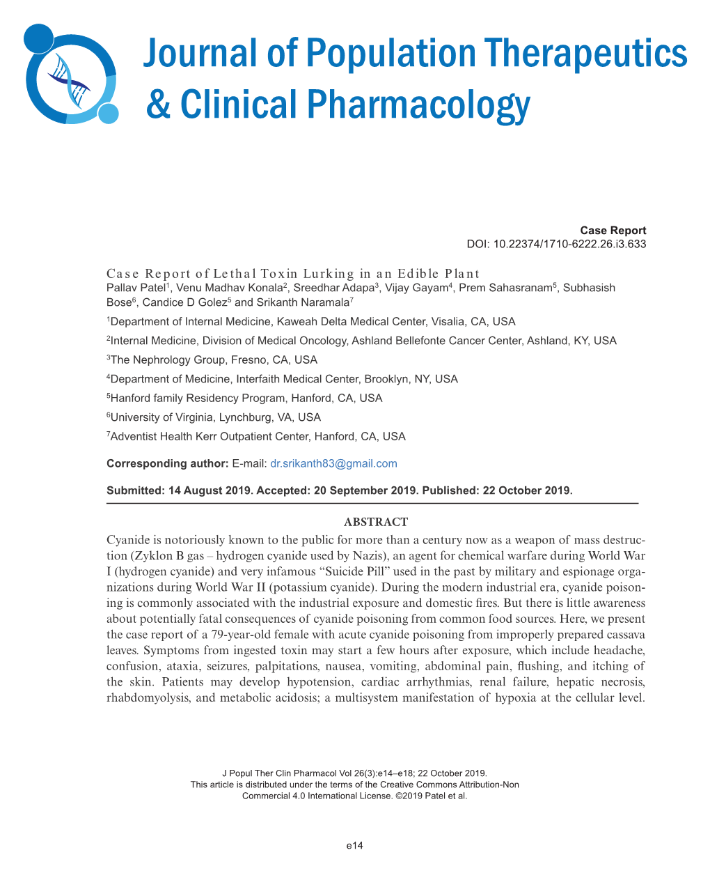 Journal of Population Therapeutics & Clinical Pharmacology