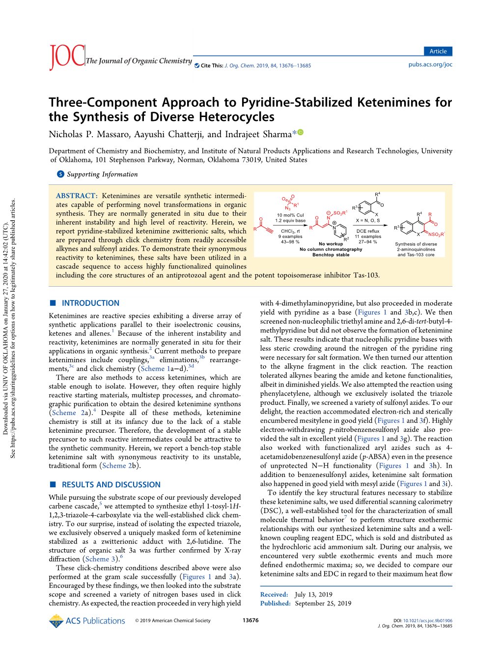 Three-Component Approach to Pyridine-Stabilized Ketenimines for the Synthesis of Diverse Heterocycles Nicholas P