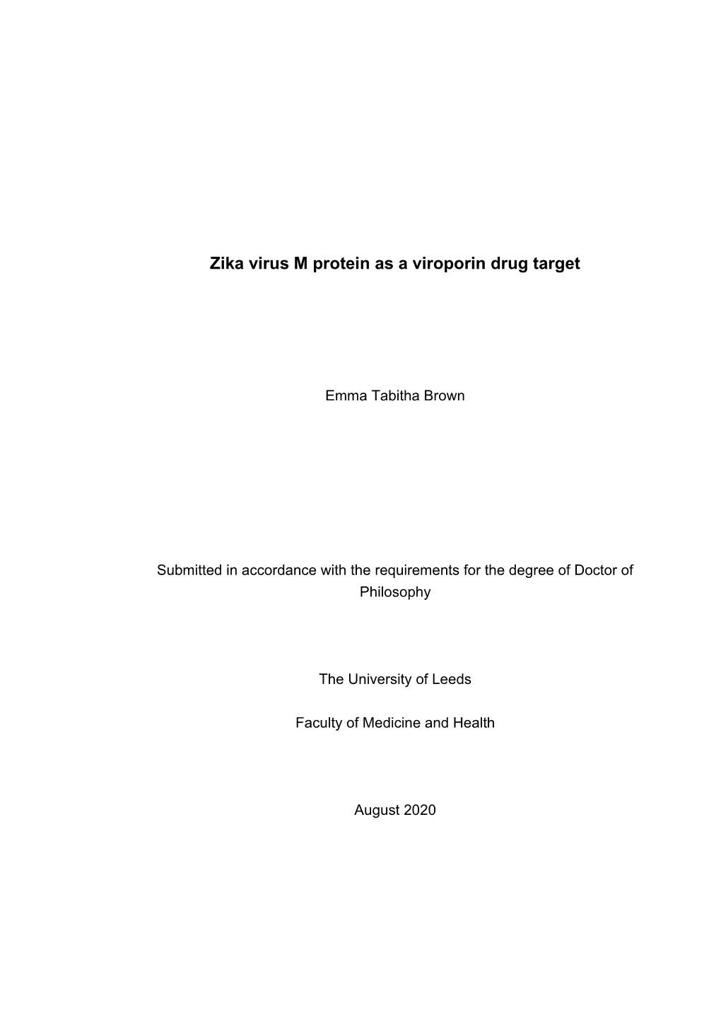 Zika Virus M Protein As a Viroporin Drug Target