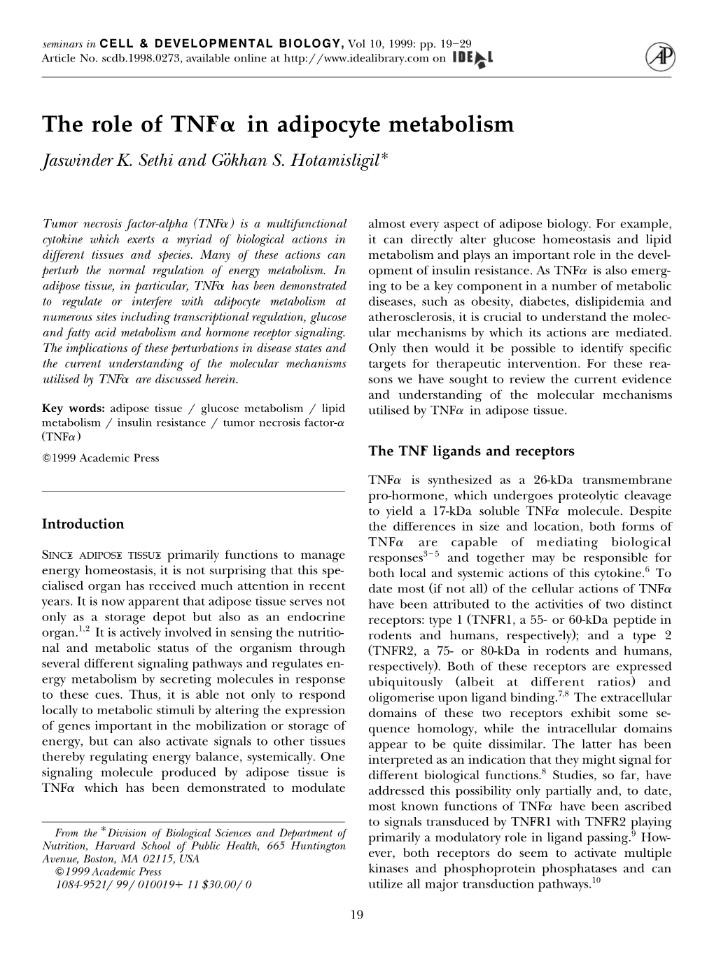 The Role of Tnfa in Adipocyte Metabolism