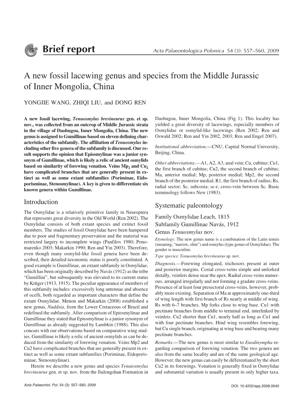 Brief Report Acta Palaeontologica Polonica 54 (3): 557–560, 2009