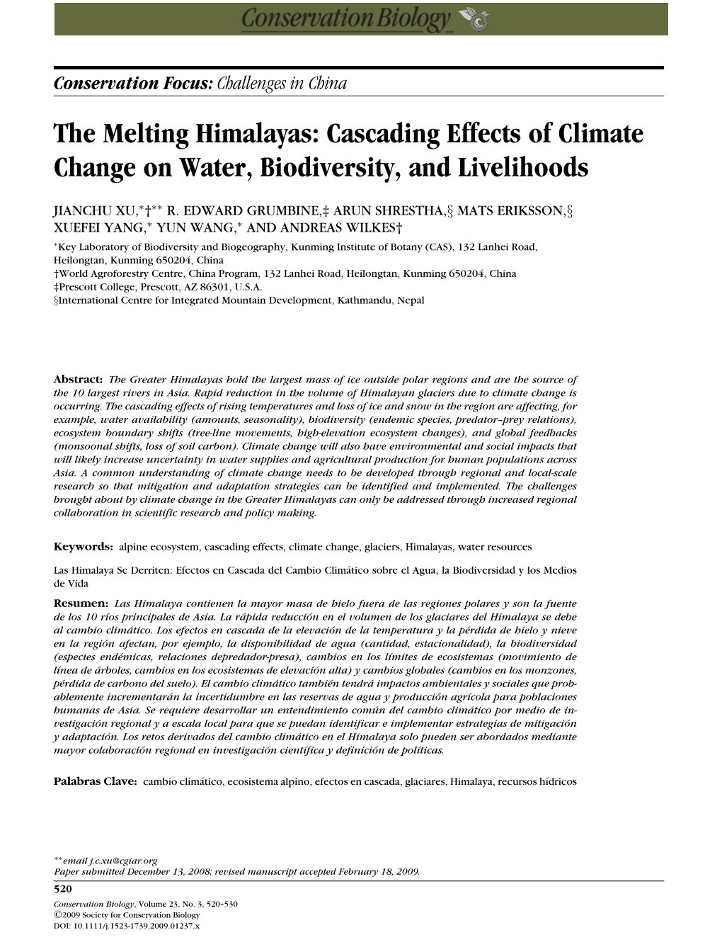 The Melting Himalayas: Cascading Effects of Climate Change on Water, Biodiversity, and Livelihoods