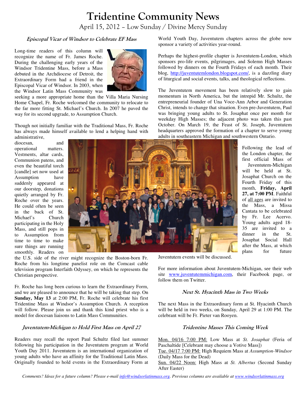 Tridentine Community News April 15, 2012 – Low Sunday / Divine Mercy Sunday