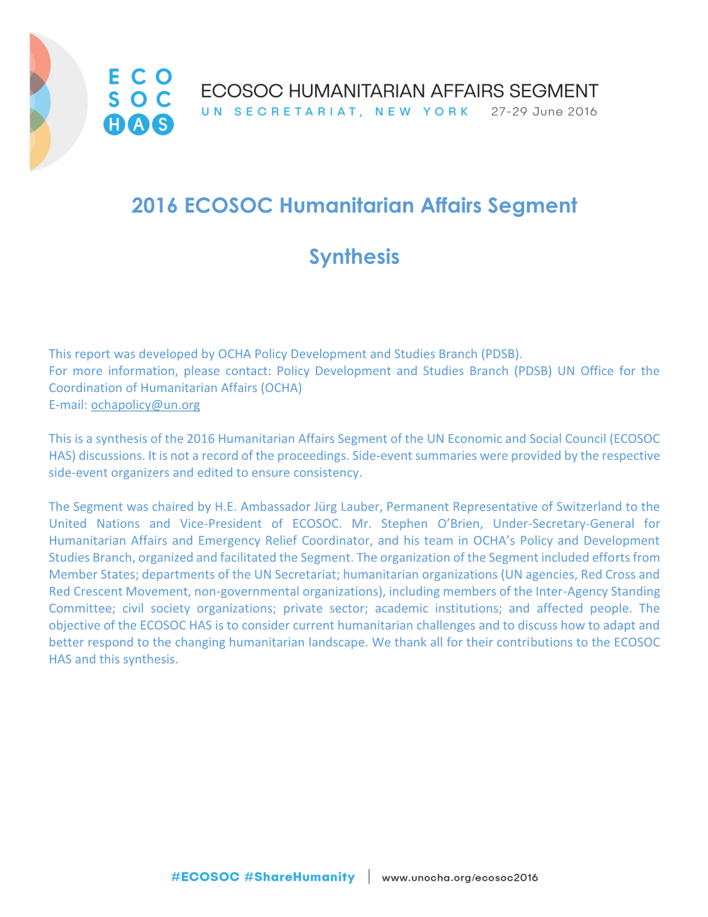 2016 ECOSOC Humanitarian Affairs Segment Synthesis